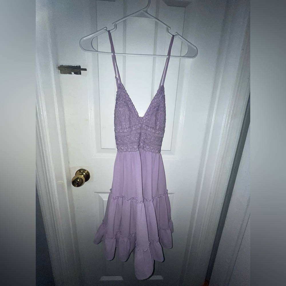 Pink Lily Purple Lace Tie Back Dress